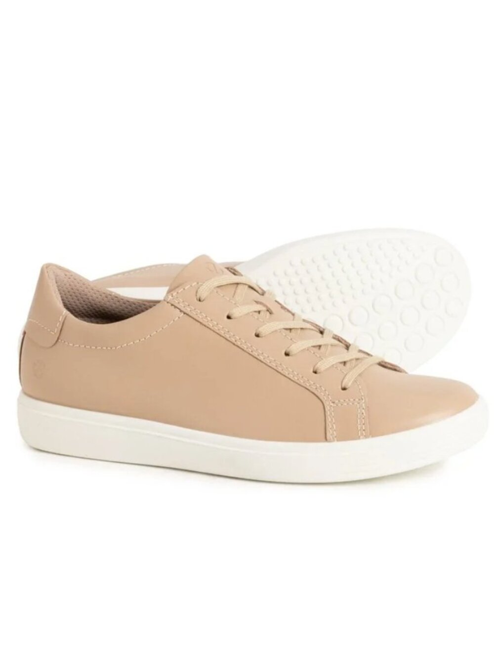 Ecco Womens Beige Soft Classic Leather Lace Up Oxford Casual Sneaker Shoes $160